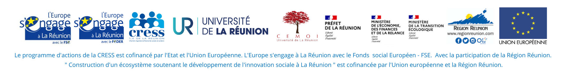 Logos des différents partenaires pour le Lancement de l'enquête régionale sur l'innovation sociale | Source : CRESS de La Réunion - www.cress-reunion.com