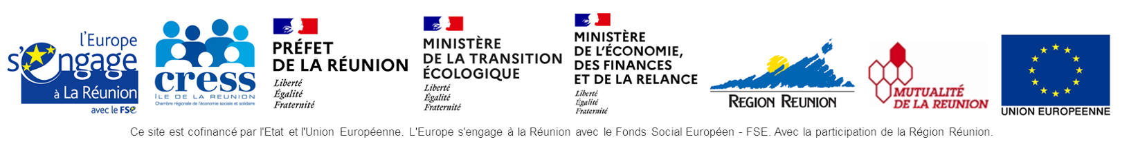 Logo des financeurs - L'Europe s'engage, FSE, CRESS, Etat, Région Réunion, FEDER